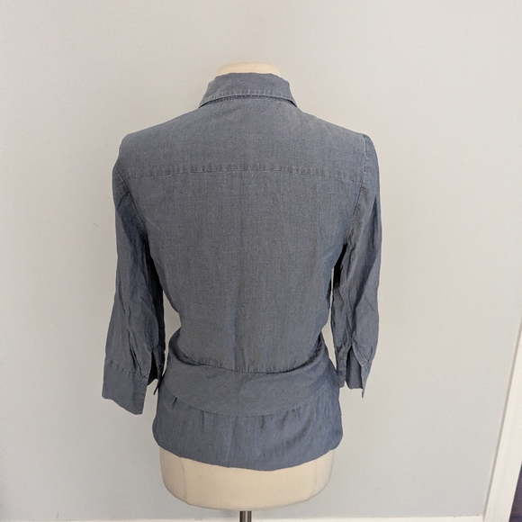 Women's L'Agence Colette Blouse Top Medium Tie Waist Denim Blue - Picture 3 of 10